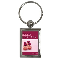 Hello February Text And Cupcakes Key Chain (rectangle) by artworkshop