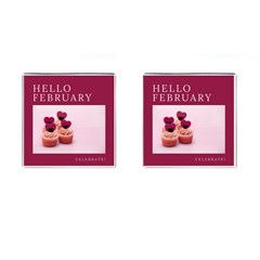 Hello February Text And Cupcakes Cufflinks (square) by artworkshop