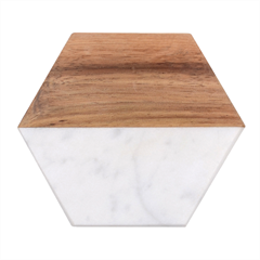 Texture With White Flowers Marble Wood Coaster (hexagon) 