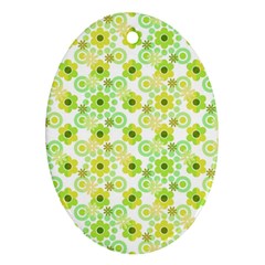 Bitesize Flowers Pearls And Donuts Yellow Green Check White Ornament (oval)