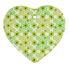 Bitesize Flowers Pearls And Donuts Yellow Green Check White Ornament (heart) by Mazipoodles