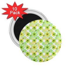 Bitesize Flowers Pearls And Donuts Yellow Green Check White 2 25  Magnets (10 Pack)  by Mazipoodles