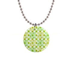 Bitesize Flowers Pearls And Donuts Yellow Green Check White 1  Button Necklace by Mazipoodles