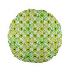 Bitesize Flowers Pearls And Donuts Yellow Green Check White Standard 15  Premium Flano Round Cushions by Mazipoodles