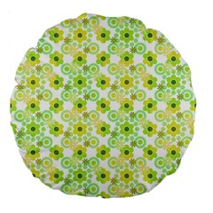 Bitesize Flowers Pearls And Donuts Yellow Green Check White Large 18  Premium Flano Round Cushions by Mazipoodles