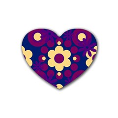 Flowers Pearls And Donuts Purple Burgundy Peach Navy Rubber Heart Coaster (4 Pack) by Mazipoodles