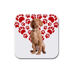 Vizsla Gifts T- Shirt Cool Vizsla Valentine Heart Paw Vizsla Dog Lover Valentine Costume T- Shirt Rubber Square Coaster (4 Pack) by maxcute