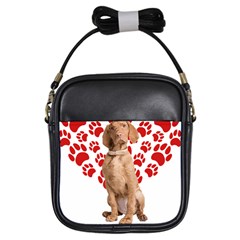 Vizsla Gifts T- Shirt Cool Vizsla Valentine Heart Paw Vizsla Dog Lover Valentine Costume T- Shirt Girls Sling Bag by maxcute