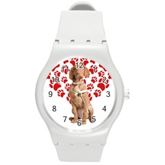 Vizsla Gifts T- Shirt Cool Vizsla Valentine Heart Paw Vizsla Dog Lover Valentine Costume T- Shirt Round Plastic Sport Watch (m) by maxcute