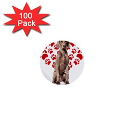 Weimaraner Gifts T- Shirt Cool Weimaraner Valentine Heart Paw Weimaraner Dog Lover Valentine Costume 1  Mini Buttons (100 pack) 