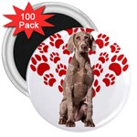 Weimaraner Gifts T- Shirt Cool Weimaraner Valentine Heart Paw Weimaraner Dog Lover Valentine Costume 3  Magnets (100 pack) Front