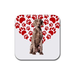 Weimaraner Gifts T- Shirt Cool Weimaraner Valentine Heart Paw Weimaraner Dog Lover Valentine Costume Rubber Coaster (Square)