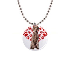 Weimaraner Gifts T- Shirt Cool Weimaraner Valentine Heart Paw Weimaraner Dog Lover Valentine Costume 1  Button Necklace