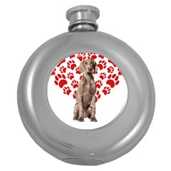 Weimaraner Gifts T- Shirt Cool Weimaraner Valentine Heart Paw Weimaraner Dog Lover Valentine Costume Round Hip Flask (5 oz)