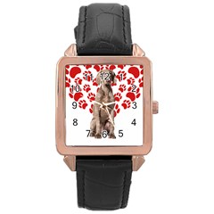 Weimaraner Gifts T- Shirt Cool Weimaraner Valentine Heart Paw Weimaraner Dog Lover Valentine Costume Rose Gold Leather Watch 