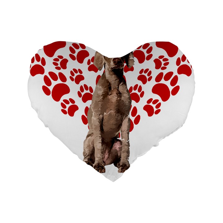 Weimaraner Gifts T- Shirt Cool Weimaraner Valentine Heart Paw Weimaraner Dog Lover Valentine Costume Standard 16  Premium Flano Heart Shape Cushions