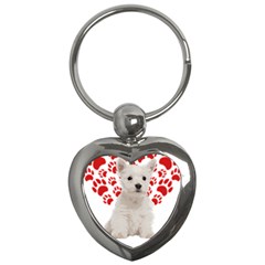 West Highland White Terrier Gift T- Shirt Cute West Highland White Terrier Valentine Heart Paw West Key Chain (heart) by maxcute