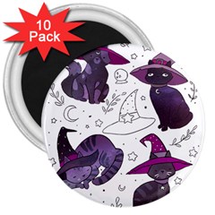 Witch Cat T- Shirt Cute Fantasy Space Witch Cats T- Shirt 3  Magnets (10 Pack)  by maxcute