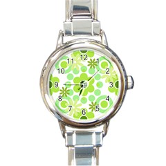 Flowers Pearls And Donuts Green Spearmint Green White Round Italian Charm Watch