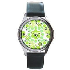 Flowers Pearls And Donuts Green Spearmint Green White Round Metal Watch