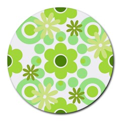 Flowers Pearls And Donuts Green Spearmint Green White Round Mousepad