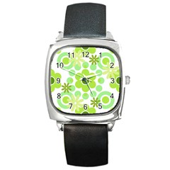 Flowers Pearls And Donuts Green Spearmint Green White Square Metal Watch by Mazipoodles