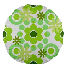 Flowers Pearls And Donuts Green Spearmint Green White Large 18  Premium Flano Round Cushions by Mazipoodles