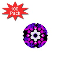Flowers Pearls And Donuts Purple Hot Pink White Black  1  Mini Buttons (100 Pack)  by Mazipoodles