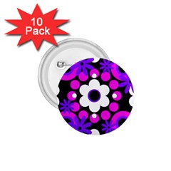 Flowers Pearls And Donuts Purple Hot Pink White Black  1 75  Buttons (10 Pack)