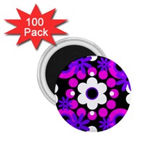 Flowers Pearls And Donuts Purple Hot Pink White Black  1.75  Magnets (100 pack) 