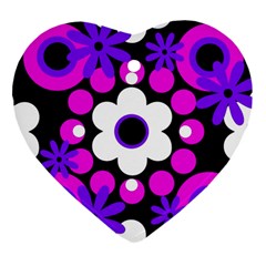 Flowers Pearls And Donuts Purple Hot Pink White Black  Heart Ornament (Two Sides)