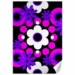 Flowers Pearls And Donuts Purple Hot Pink White Black  Canvas 12  X 18  by Mazipoodles