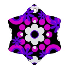 Flowers Pearls And Donuts Purple Hot Pink White Black  Ornament (snowflake) by Mazipoodles