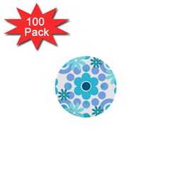 Flowers Pearls And Donuts Pastel Teal Periwinkle Teal White  1  Mini Buttons (100 pack) 