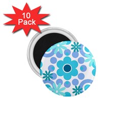 Flowers Pearls And Donuts Pastel Teal Periwinkle Teal White  1.75  Magnets (10 pack) 