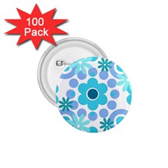 Flowers Pearls And Donuts Pastel Teal Periwinkle Teal White  1.75  Buttons (100 pack) 