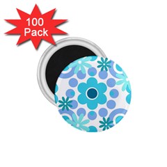 Flowers Pearls And Donuts Pastel Teal Periwinkle Teal White  1.75  Magnets (100 pack) 