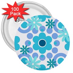 Flowers Pearls And Donuts Pastel Teal Periwinkle Teal White  3  Buttons (100 pack) 