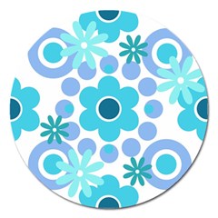 Flowers Pearls And Donuts Pastel Teal Periwinkle Teal White  Magnet 5  (Round)