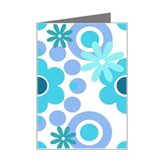 Flowers Pearls And Donuts Pastel Teal Periwinkle Teal White  Mini Greeting Card