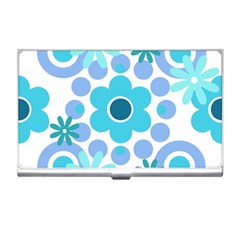 Flowers Pearls And Donuts Pastel Teal Periwinkle Teal White  Business Card Holder