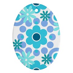 Flowers Pearls And Donuts Pastel Teal Periwinkle Teal White  Oval Ornament (Two Sides)