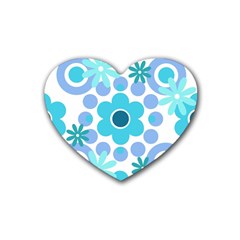 Flowers Pearls And Donuts Pastel Teal Periwinkle Teal White  Rubber Heart Coaster (4 pack)