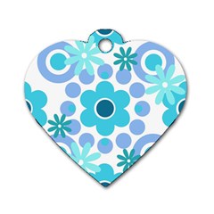 Flowers Pearls And Donuts Pastel Teal Periwinkle Teal White  Dog Tag Heart (One Side)