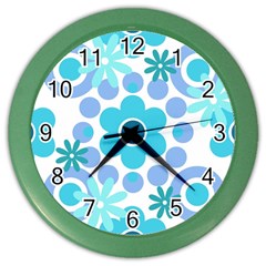 Flowers Pearls And Donuts Pastel Teal Periwinkle Teal White  Color Wall Clock