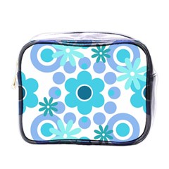 Flowers Pearls And Donuts Pastel Teal Periwinkle Teal White  Mini Toiletries Bag (one Side) by Mazipoodles