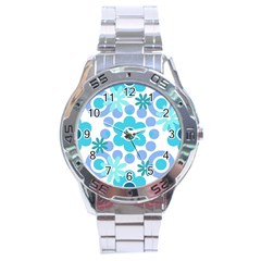 Flowers Pearls And Donuts Pastel Teal Periwinkle Teal White  Stainless Steel Analogue Watch