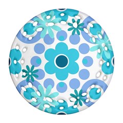 Flowers Pearls And Donuts Pastel Teal Periwinkle Teal White  Round Filigree Ornament (Two Sides)