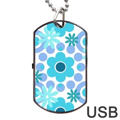 Flowers Pearls And Donuts Pastel Teal Periwinkle Teal White  Dog Tag USB Flash (One Side)