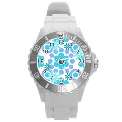 Flowers Pearls And Donuts Pastel Teal Periwinkle Teal White  Round Plastic Sport Watch (L)